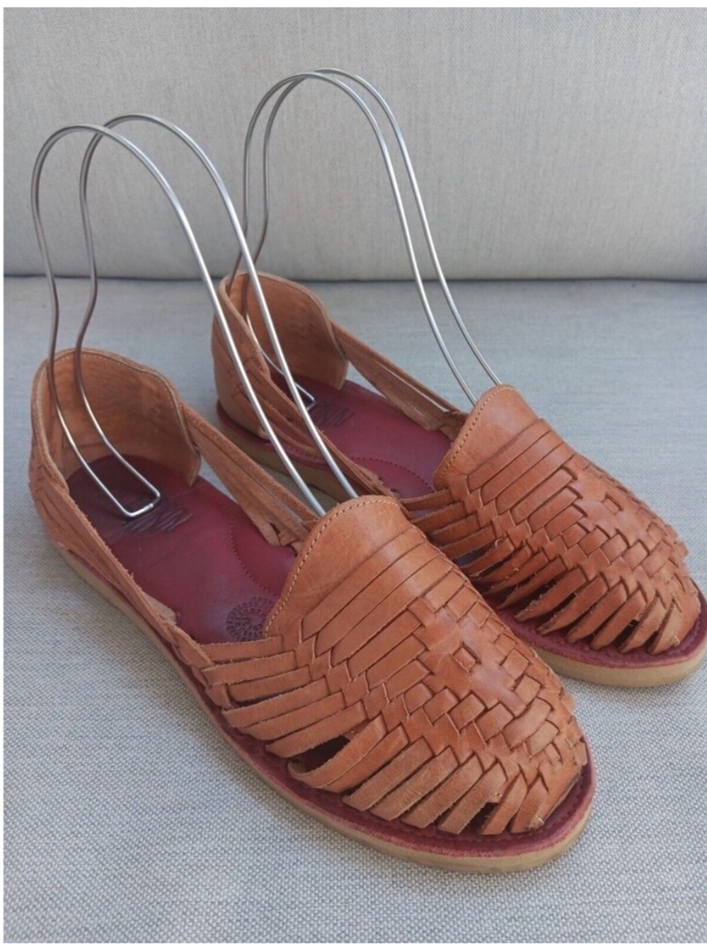 Woven Leather Huarache Flats in Tan